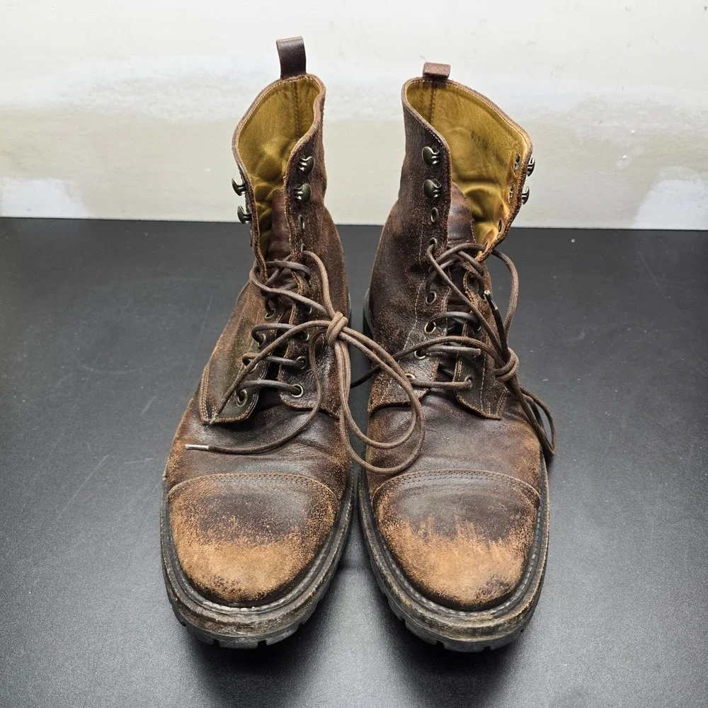 Billy Reid Lace Up Boots Mens 10 Brown Distressed Leather Vibram Lug Sole Italy